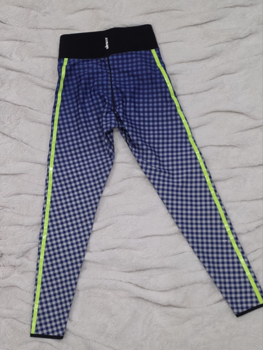 Blue Gingham High-Rise Leggings with Neon Lime Stripe - Picture 4 of 9
